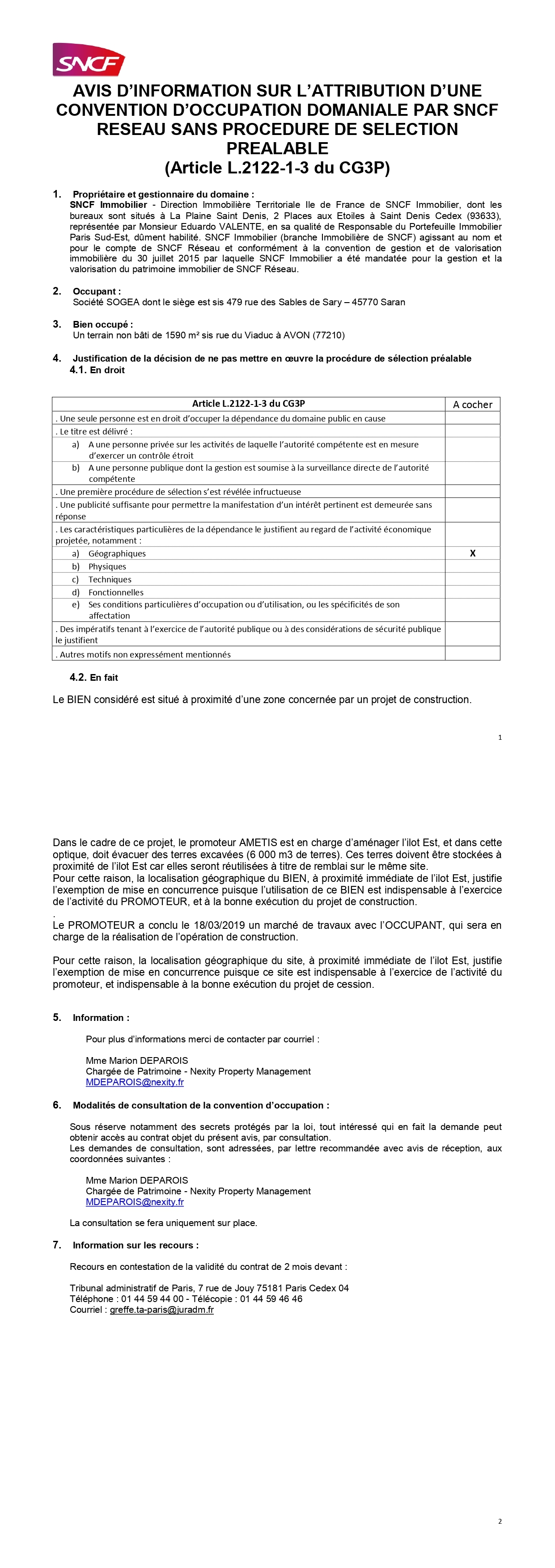 Avis d'information SOGEA - AVON
